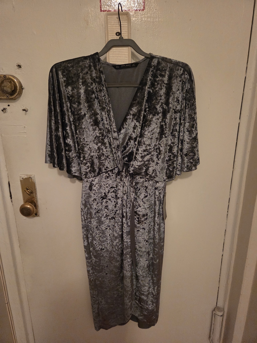 Zara Silver Gray Crushed Velvet Dress